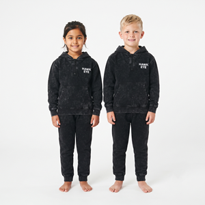 Conjunto Deportivo Informal para Niños, Sudadera con Capucha de Algodón Lavado al Ácido, Pantalones Deportivos Negros con Media Cremallera, Ropa Unisex con Estampado Personalizado - Product Image 1