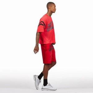 Ensemble chemise et short en coton d'été avec logo imprimé personnalisé, t-shirt délavé à l'acide, ensemble deux pièces avec t-shirts graphiques et short pour hommes - Product Image 3