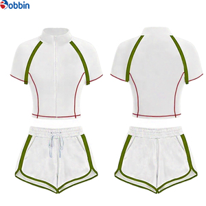 Conjuntos Deportivos Cortos de Verano Estilo Hip Hop para Mujer, 2 Piezas, Chaqueta con Cremallera y Pantalones Cortos, 100% Algodón, Transpirable, de Secado Rápido, Ecológico, Mangas Cortas - Product Image 5