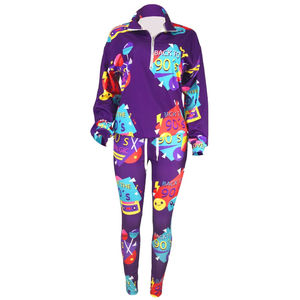 Women <b>90s</b> Nostalgic Sublimation <b>Tracksuit</b> Full Length Hoodie Pants Set Casual Sportswear Digital Print Spandex Polyester - Product Image 4