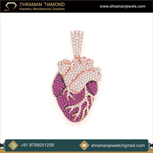 Luxury Human Heart Pendant 925 Silver Micro Pave <b>Pink</b> Lab Diamond Themed Charm Unisex Gift Jewelry - Product Image 4