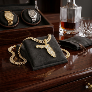 Collar de Oro Sólido de 14K Personalizado con Colgante Estilo Hip Hop para Hombre, con Piedra Natural y Diseño de Mapa de Florida - Product Image 6