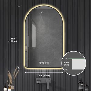 Specchio LED da Bagno 28x48 Pollici Antiappannamento e Dimmerabile con Display Ora e Temperatura, Tre Temperature di Colore e Design Retroilluminato ad Arco - Product Image 4