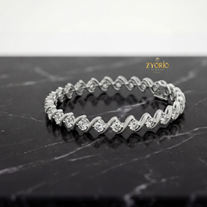 สร้อยข้อมือเงินแท้ชุบทองคำขาว ดีไซน์คลื่นคลาสสิกหรูหรา ประดับเพชรแล็บโกรว์ ระยิบระยับ หรูหรา สำหรับผู้หญิง - Product Image 3