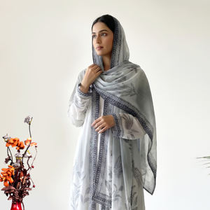 Abaya Clásica Estampada Ligera con Chal a Juego, Estilo Árabe Abierto por Delante, Modesto, Islámico, para Oración del Eid, Largo hasta el Suelo, Manga Larga - Product Image 3