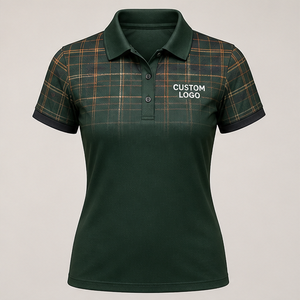 Polo Personalizado para Mujer, Diseño a Cuadros Verde Bosque y Cobre, Secado Rápido, Transpirable, Manga Corta, Uniforme de Golf, WPS-0857 - Product Image 2
