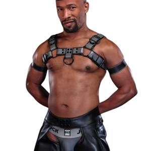 Harnais en fausse fourrure gris pour homme, modèle Dark Room Bulldog, avec sangles de poitrine réglables, pour tenue de club haut de gamme et costume sexy en dentelle - Product Image 2