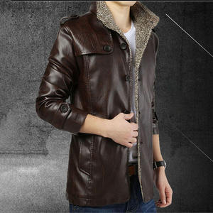 Chaqueta de Cuero PU para Hombre, Cuello Alto, Forro de Piel Sintética, Resistente al Viento, Estilo Motero, Invierno, Gruesa, Largo Regular, Color Sólido - Product Image 2