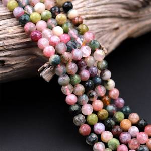 Perles rondes de tourmaline naturelle multicolores facettées, rose et vert, pierres précieuses véritables pour la création de bijoux - Product Image 5