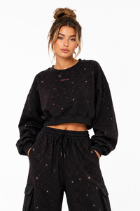 Conjunto Deportivo Oversize para Mujer con Pedrería: Sudadera con Cuello Redondo, Hoodie Corto y Pantalones Cargo Holgados Estilo Urbano - Product Image 4