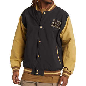 Blouson d'aviateur en nylon satiné sportif élégant 100% coupe-vent en polyester avec col montant et manches contrastées Varsity-vibe - Product Image 1