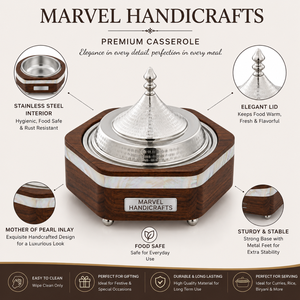 หม้อตุ๋นสแตนเลสสตีลคุณภาพสูงจาก Marvel Handicrafts พร้อมตกแต่งด้วยมุกเปลือกหอย ตัวหม้อทำจากไม้ สำหรับเสิร์ฟอาหารร้อนระดับพรีเมียม - Product Image 5