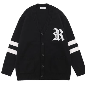 Cardigan en laine acrylique tricoté de haute qualité pour femme, col rond, décontracté, anti-boulochage, avec logo brodé personnalisé - Product Image 1