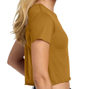 Custom Brand Women <b>Crop</b> T-Shirt Summer Premium Weight 100% Cotton Soft Breathable Solid Plain Cropped Tee Shirt Bulk - Product Image 6