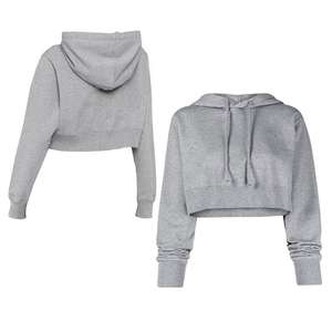 Sudadera con capucha corta gris para mujer, informal, de manga larga, con cordón ajustable - Product Image 1