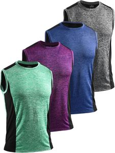 Camiseta sin Mangas para Hombre, Cuello Redondo, Tejida, de Secado Rápido, Color Sólido, Deportiva, Verde, Morado, Azul, Gris, Poliéster - Product Image 1
