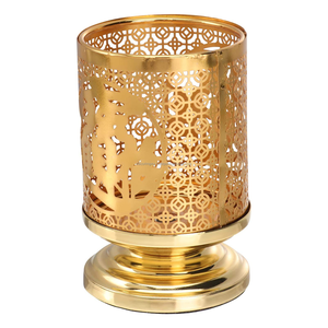 Brown Gold <b>Globe</b> Etched Votive with Wooden Base Tea <b>Light</b> Candle Holder Home Decorative Lantern for Weddings by Decor impex - Product Image 4