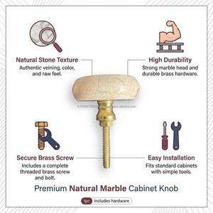 Poignée de meuble en marbre naturel 40x60mm, bouton de tiroir en laiton à visser, quincaillerie de luxe en pierre pour cuisines - Product Image 5
