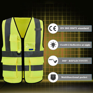 Chaleco de Seguridad Reflectante de Alta Visibilidad Unisex, Ropa de Trabajo de Poliéster con Bolsillos y Cierre de Cremallera - Product Image 4