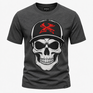 T-shirt Homme Bleu Marine à Motif Crâne, Manches Courtes, Style Urbain, 100% Coton, Col Rond, Coupe Classique, Respirant, Écologique - Product Image 5