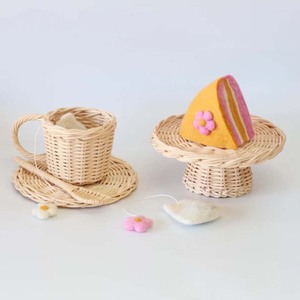 Juguetes de simulación, soporte para pasteles y taza de té, juego de cocina de ratán, juguetes naturales hechos a mano para juegos de rol para niños en edad preescolar - Product Image 1