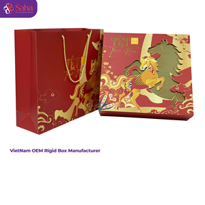 Vietnam OEM Custom Luxury Red Gold Lunar New Year Rigid Gift Box <b>Paper</b> Bag Set Die-cut Packaging Manufacturer Wholesale - Product Image 3