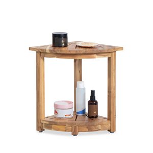 Acacia Wood Corner Stool Built With Sturdy Structure And Natural Finish Offering Practical Seating For Bathrooms Living - Product Image 3