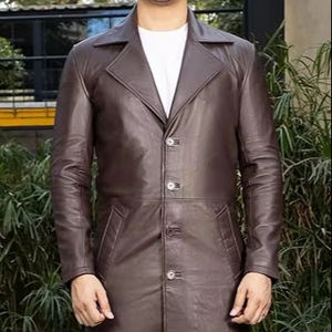 Chaquetas de cuero de moda deportiva para hombre de primera calidad, abrigo largo tipo trench de cuero negro para hombre - Product Image 1