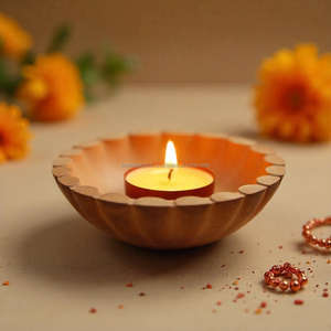 Bougeoir Diwali Diya en bois d'acacia artisanal de qualité supérieure impression 4 couleurs apporte un style d'élégance léger pour la décoration de festival à la maison - Product Image 4