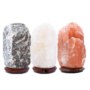 Himalayan Grey Rock Salt Lamp with <b>Dimmer</b> Switch Natural Carved Wooden Base Wholesale Natural Crafts Gray Salt Table Lamp - Product Image 6