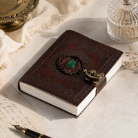 Diario de Lápiz New Era Hecho a Mano, Ecológico, de 100 Hojas, Sin Rayas, con Cubierta de Cuero Repujado en Verde Piedra, Encuadernación Cosida con Hilo, Ideal para Regalo