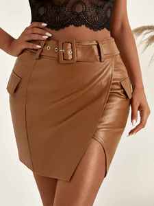 กระโปรงทรงตรงมินิผ้าวูลสำหรับผู้หญิง ดีไซน์หรูหรา เอวสูง ทรงเข้ารูป ปิดด้วยซิป ป้องกันไฟฟ้าสถิต เนื้อผ้านุ่มเงางาม เหมาะสำหรับฤดูใบไม้ผลิและฤดูหนาว - Product Image 3