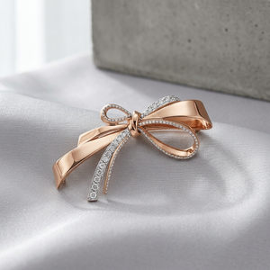 14K Rose Gold <b>Bow</b> Brooch Diamond Ribbon Pin Elegant Jewelry <b>Gift</b> for Unisex Engagement Wedding Party - Product Image 1