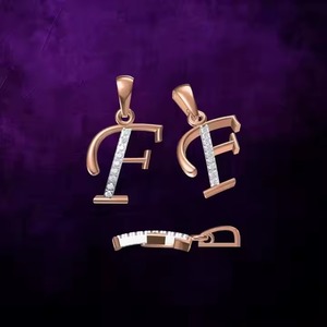 Collier Pendentif Lettre Initiale F en Diamant Plaqué Rhodium 14K Élégant Unisexe Tendance Minimaliste Breloque Fines Pendentives Breloques - Product Image 1