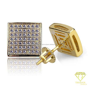 Boucles d'oreilles clous rectangulaires en moissanite et argent sterling 925, ton or et argent, bijoux de mode pour les détaillants - Product Image 3