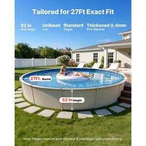 Rivestimento per Piscina Rotonda in Vinile Premium da 27 Piedi, Facile da Installare, con Patch Anti-Perdita per Piscine con Parete Alta 52 Piedi, Accessorio per Piscina - Product Image 2