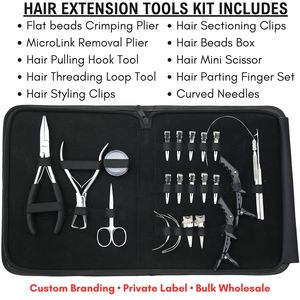 Complete Hair Extension <b>Tool</b> <b>Kit</b> Flat Crimping MicroLink Removal Plier Hook Loop <b>Tool</b> Scissor Clips Parting Finger Curved Needle - Product Image 2