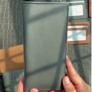 Portefeuille long homme en cuir véritable de luxe, fin, avec fenêtre pour photos et pièces d'identité, multi-fentes, trifold, pour chéquier et documents, pochette d'affaires pour homme - Product Image 2