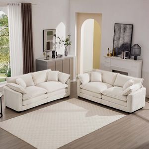 Set di Divani Moderni in Tessuto a 2 Posti per Soggiorno, Seduta Profonda con 8 Cuscini, Rivestimento Leggero e Elegante, Divani in Due Pezzi - Product Image 1
