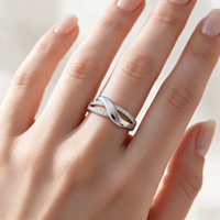 Bague en argent sterling 925 avec ruban croisé, zircon, courbe en S large polie et deux rangées de pierres