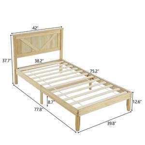 Solid Wood Twin Size <b>Platform</b> <b>Bed</b> <b>Frame</b> with Natural Headboard Wooden <b>Beds</b> - Product Image 3