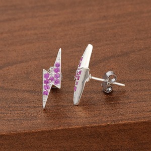 Latest Trendy Minimalist 925 Sterling <b>Silver</b> Fine Jewelry Thunder Bolt Design Fine <b>Stud</b> Earrings Natural Pink Sapphire Gemstones - Product Image 3