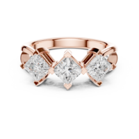 Élégante bague de promesse pour elle, sertie de trois moissanites taille princesse, en argent sterling plaqué or rose 14K, sertie en forme de cerf-volant
