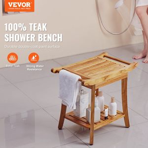 Banc de douche en teck 22 x 14,4 x 18,5, tabouret de douche en bois imperméable avec étagère de rangement, pieds antidérapants, capacité maximale de 300 lb, mobilier de salle de bain - Product Image 2