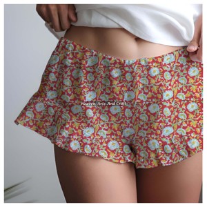 Nuevos Shorts con Volantes y Estampado Sanganeri para Mujer, Ropa de Verano Informal, Shorts de Algodón con Estampado de Bloques y Volantes, Colección de Playa para Mujer y Niña - Product Image 2