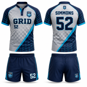 Tenue de rugby professionnelle personnalisée, confectionnée sur mesure par sublimation, avec graphismes vibrants sur toute la surface, vêtements techniques et de terrain coupés et cousus. - Product Image 4