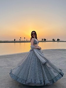 Lehenga Choli plateado con bordado de red y Dupatta, traje de boda para mujer, vestido étnico para fiesta - Product Image 2