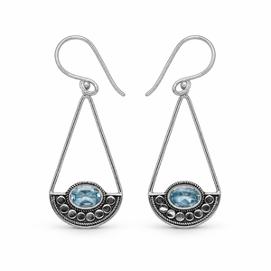 Pendientes Finos Facetados de Plata de Ley 925 con Topacio Azul Natural BER-37 Listos para Enviar en Stock MOQ Bajo Joyería India para Mujer - Product Image 1