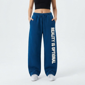 Women Fleece <b>Puff</b> Printing Wide Leg Sweatpants High Waist Drawstring Casual Loose Fit Full Length Street Wear Ladies Sweatpants - Product Image 1