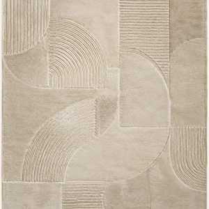 Alfombra de Lana de Nueva Zelanda Anudada a Mano de Lujo – Alfombra de Lana Hecha a Mano con Diseño Geométrico Abstracto Moderno en Color Beige Marfil para Sala de Estar, Dormitorio, Hotel - Product Image 5